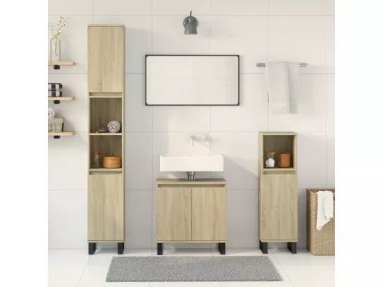 Ensemble de meubles de salle de bain 3 pcs chêne sonoma