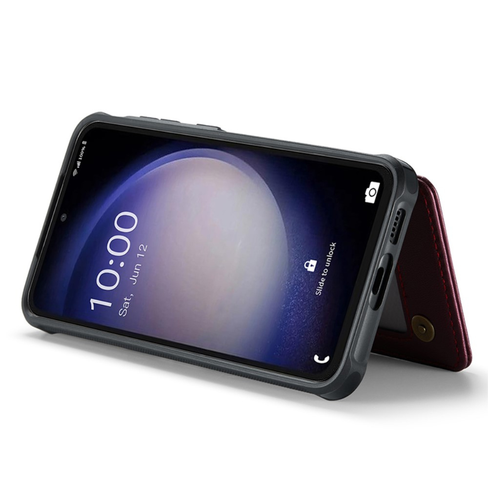 Samsung Galaxy S23 FE Leder Hülle mit Kartenfächern im Litchi Look   Kickstand (RFID Schutz) - Rot
