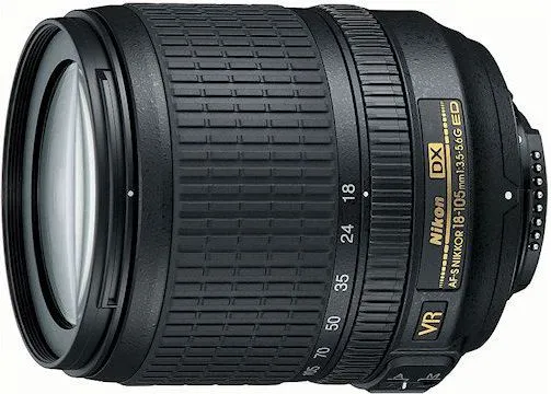 Nikon AF-S DX NIKKOR 18–105 mm 1:3.5–5.6G ED VR, Standard zoomlinse, 15/11, 18 - 105 mm, Billedstabilisator, Nikon F, Autofokus