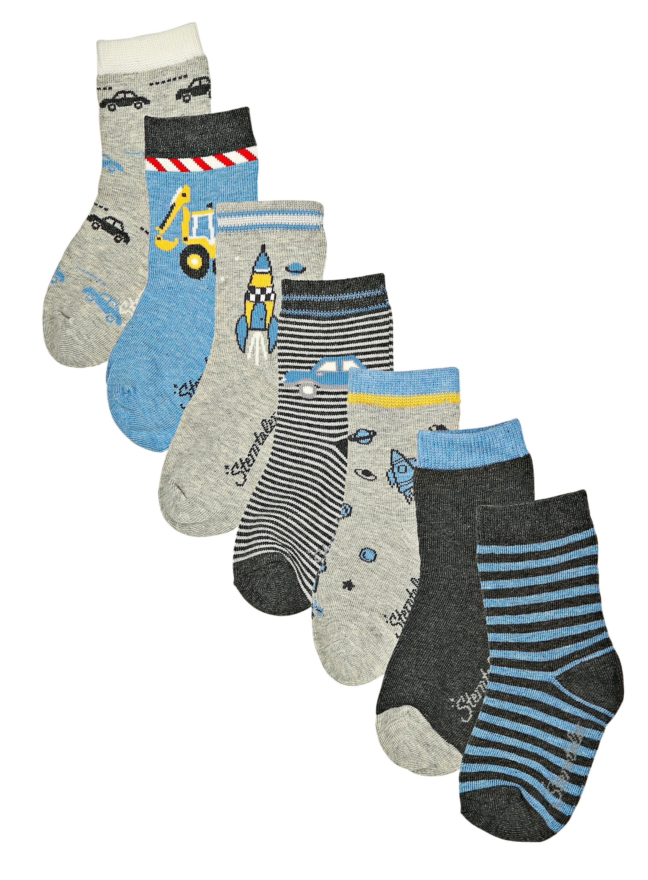 Socken FAHRZEUGE & RAKETEN 7er-Pack in grau melange