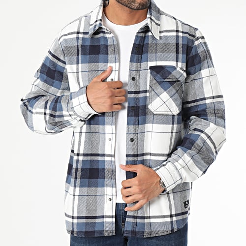 Chemise Manches Longues A Carreaux Bleu Marine Blanc