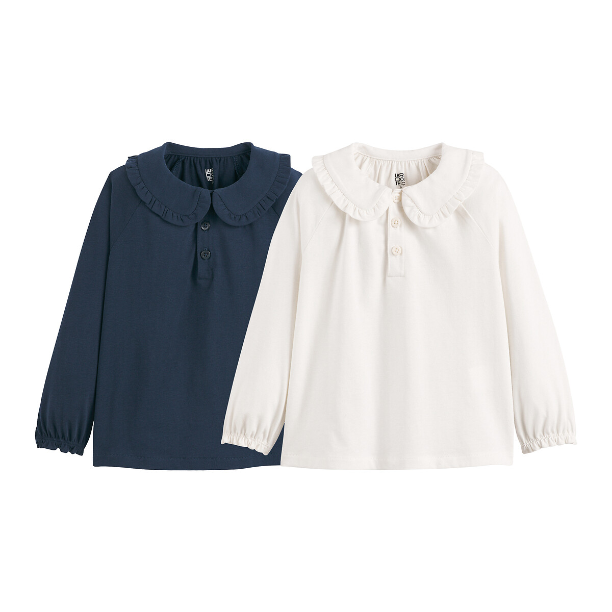 COLEÇÃO LA REDOUTE<br>Conjunto de 2 camisetas de manga comprida, gola Claudine