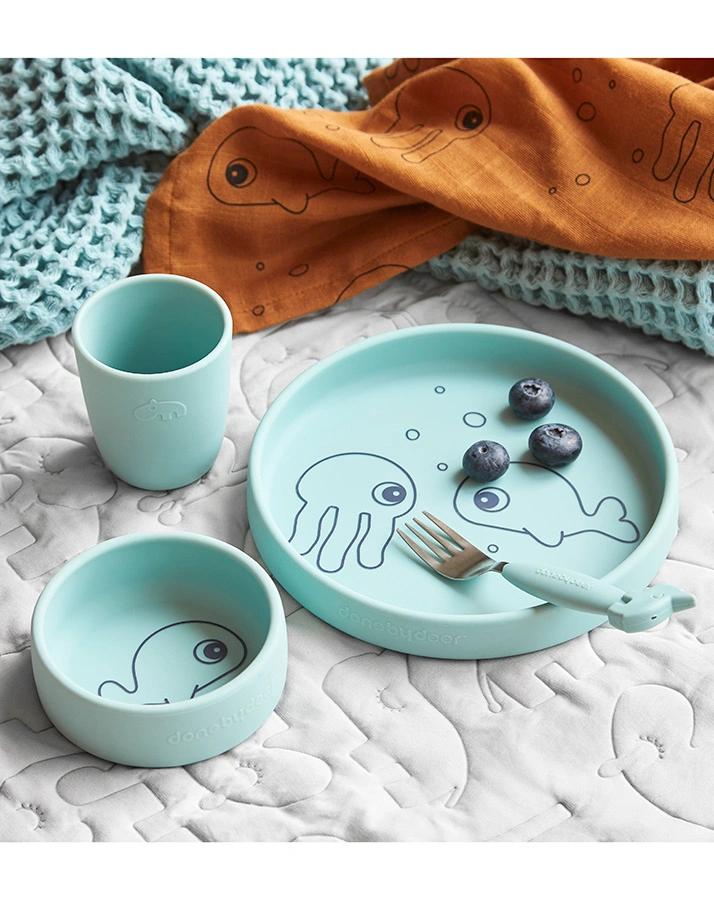 Silikon-Geschirrset SEA FRIENDS 3-teilig in blau