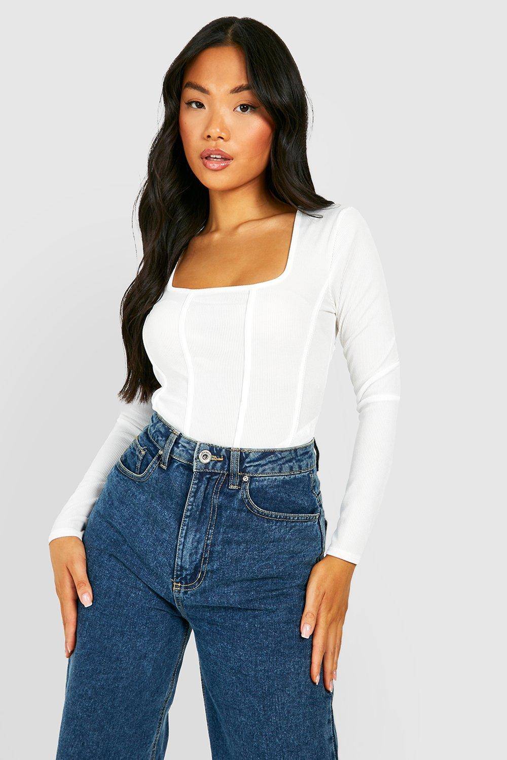 boohoo Petite Rib Corset Bodysuit