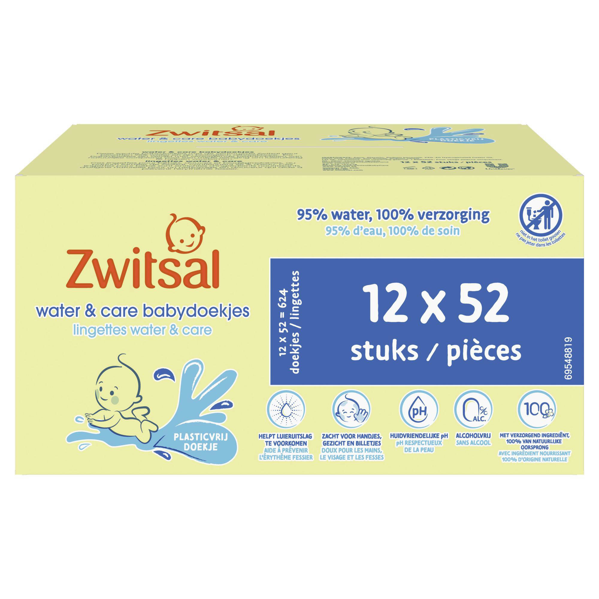 Zwitsal Water & Care billendoekjes - 12 x 52 stuks