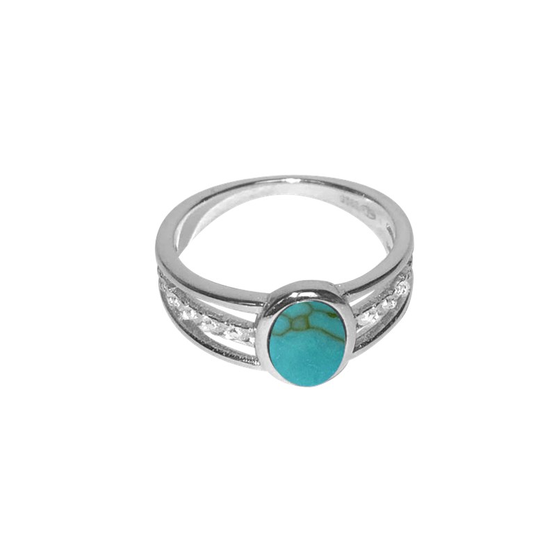 Bague en argent 925 rhodié et pierre reconstituée 