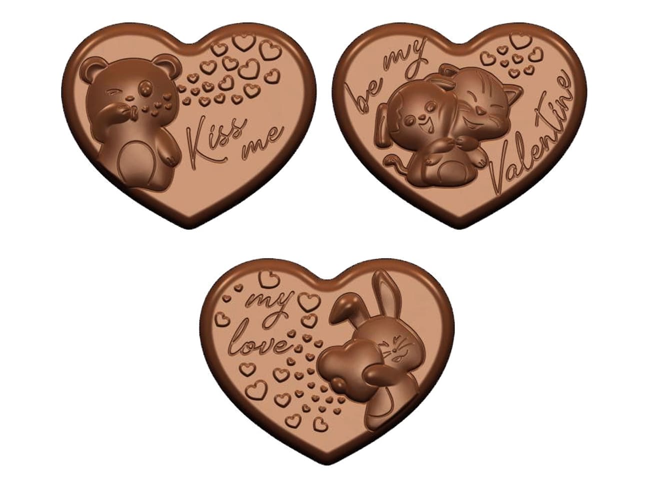 Moule chocolat - 18 coeurs avec animaux