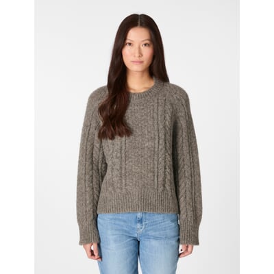 Damen-Zopfstrickpullover Alpaka, Taupe