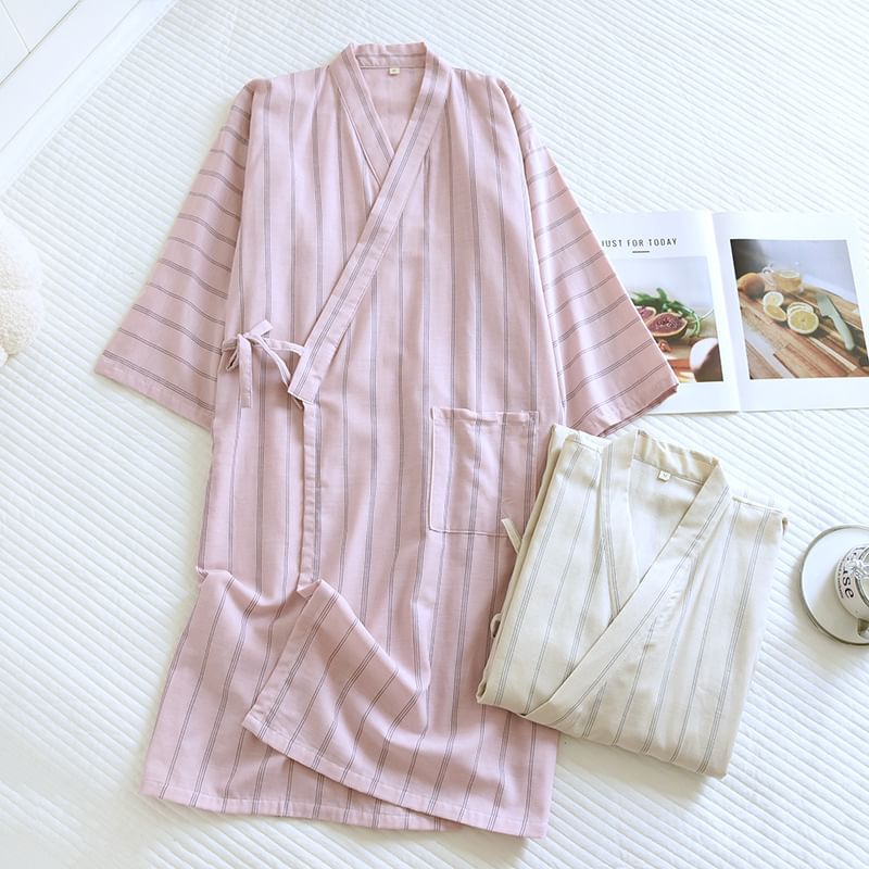 Somnus - Matching V-hals gestreepte jurk met knoopsluiting (verschillende ontwerpen)