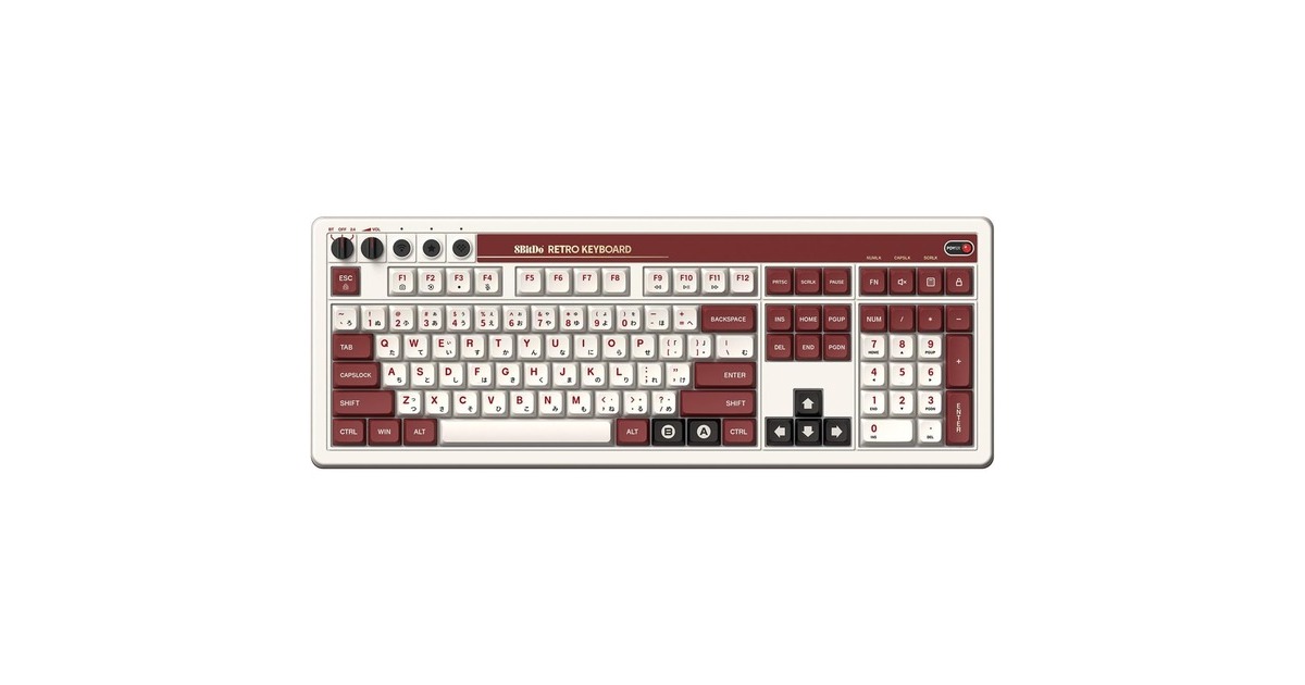 8BitDoRetro Mechanical Keyboard Fami Edition, gaming toetsenbord  (Beige/rood, US lay-out, Kailh Box White, Bluetooth Low Energy, Wireless 2.4G, USB)