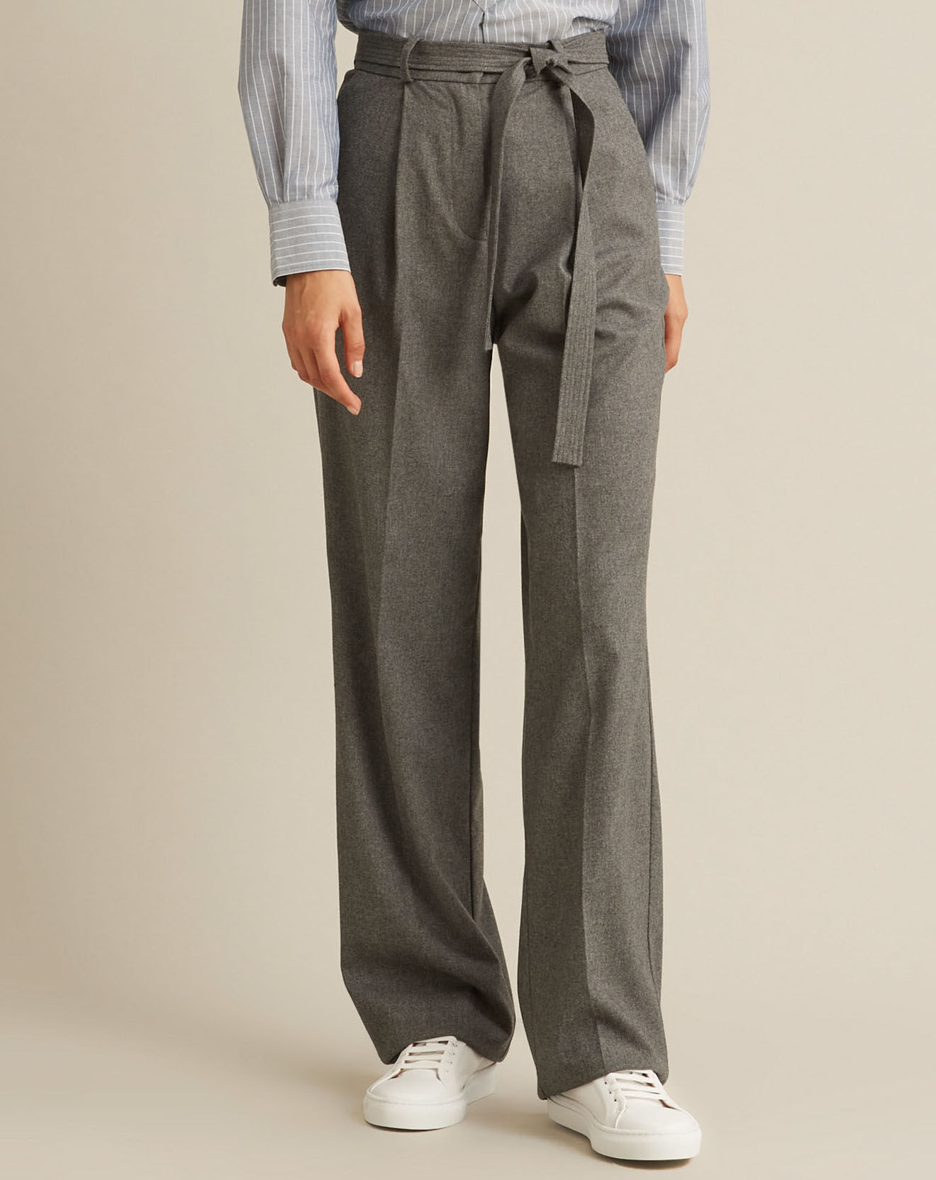 Cyrillus Pantalon large en Flanelle Laine mélangée gris foncé chiné