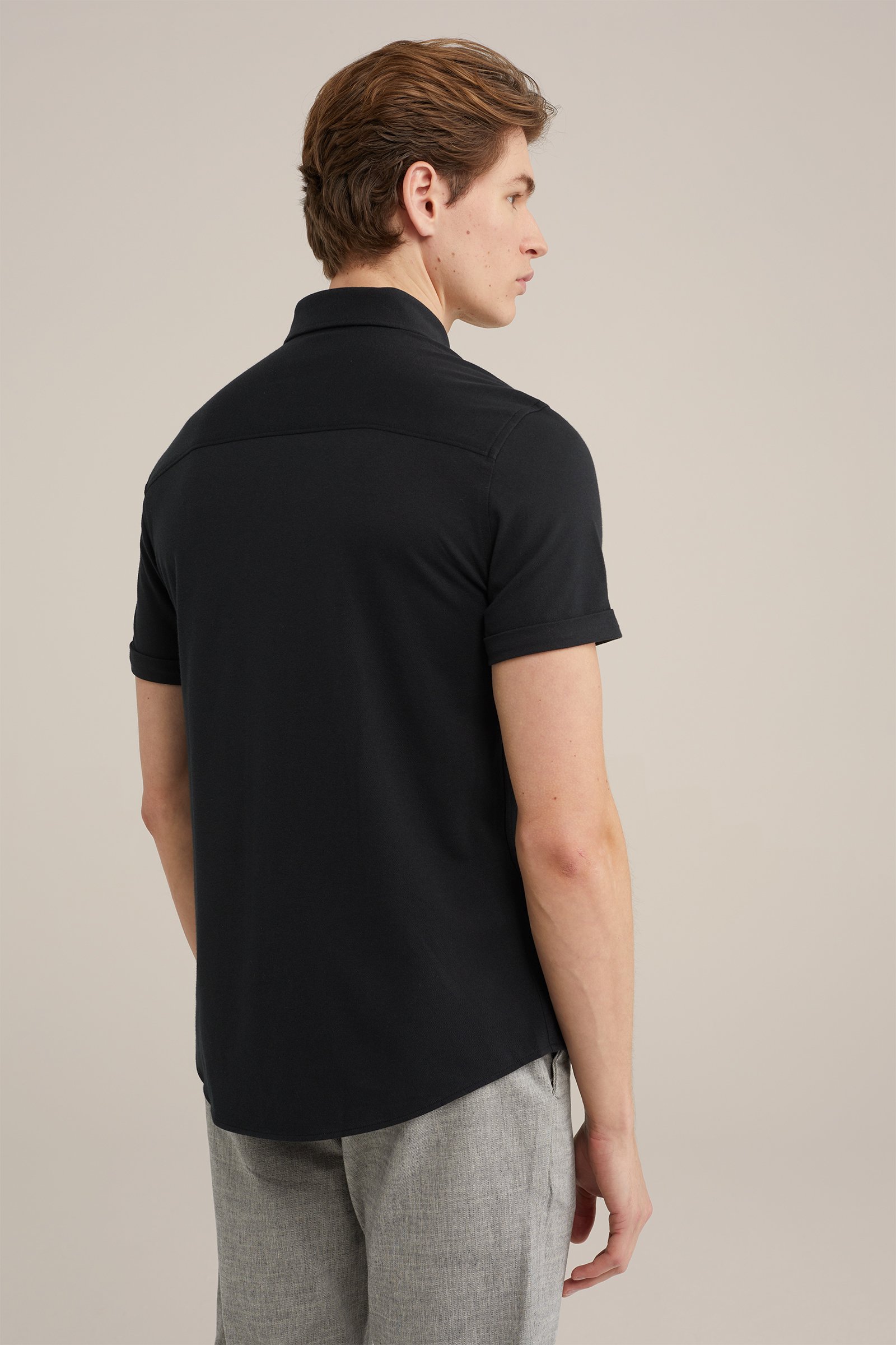 piquejersey overhemd met stretch Fundamentals Zwart