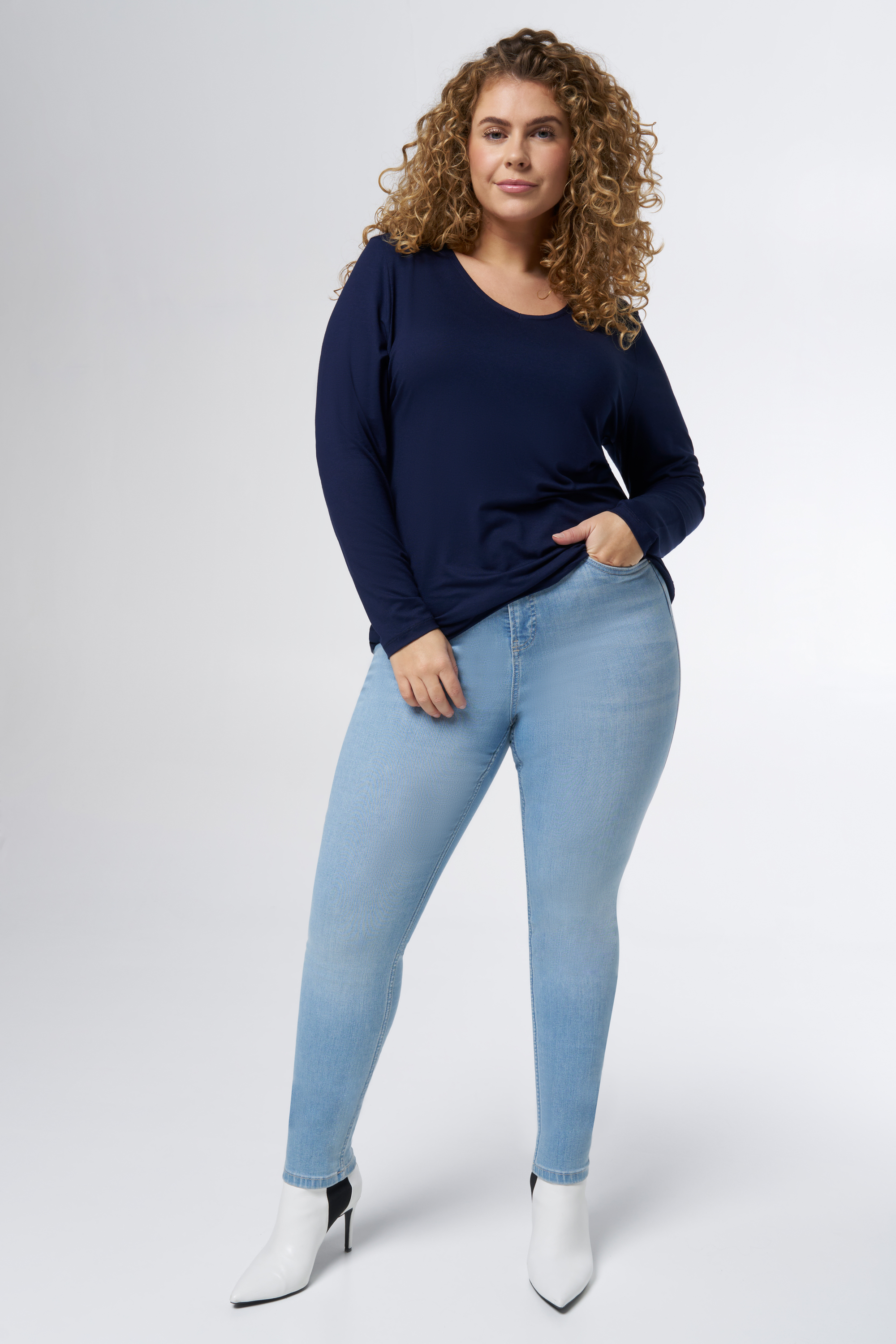 Top met lange mouwen en v-hals Navy blauw