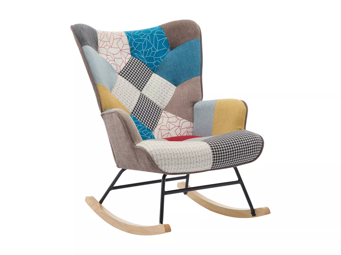 Fauteuil à bascule en tissu chiné patchwork multicolore ELMINA II