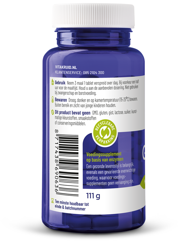 Vitakruid Glutazyme Oa Spijsverteringsenzymen En L-Glutamine (90 tabletten)