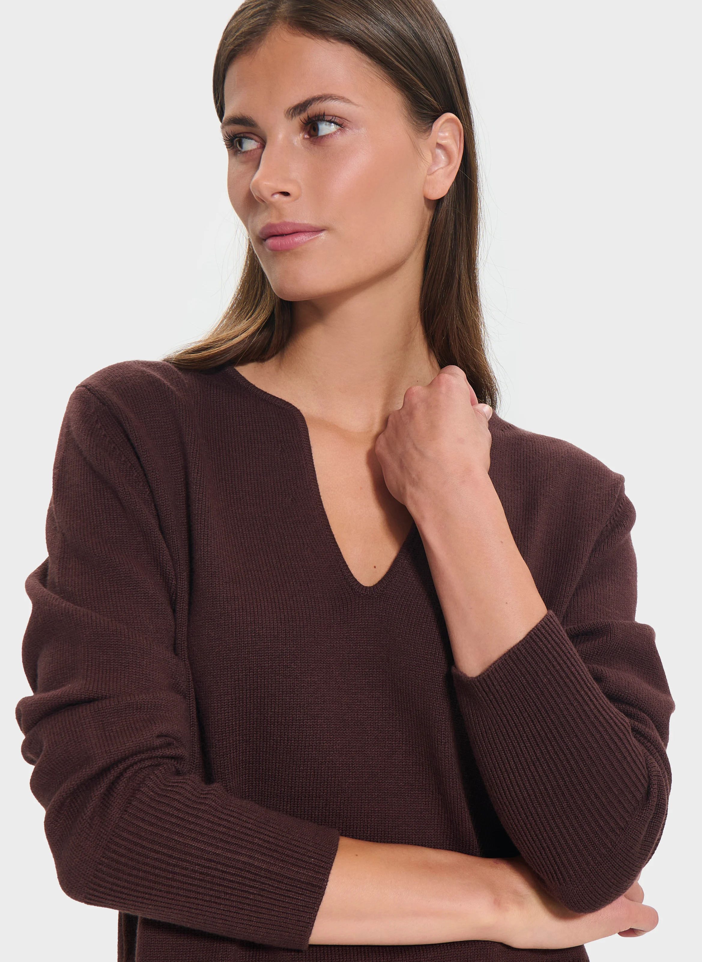 NALANI - Pull col V en laine mélangée | Marron