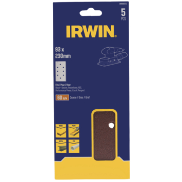 Irwin schuurvel 230 x 93 mm K60 voor klembevestiging, met perforatie voor B+D, 5 stuks.
