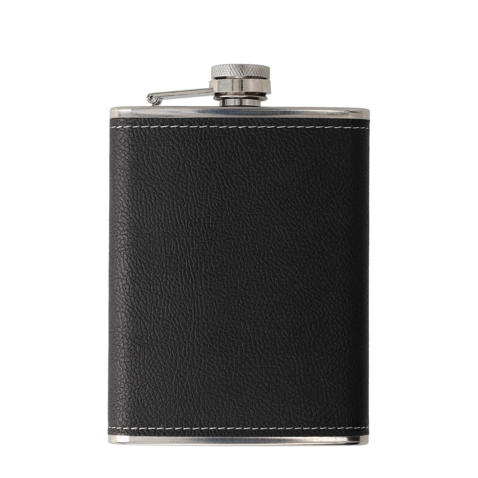 (236ml) Edelstahl Flachmann im Leder Design Edle Geschenkidee - Silber / Schwarz