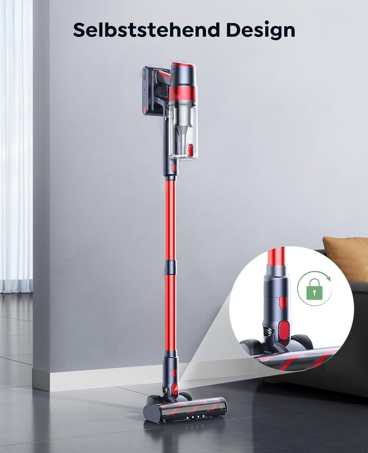 SunSare Akku Staubsauger Kabellos 50KPa/600W/65Min, Akkustaubsauger mit Automatikmodus, Wandmontierte Ladestation, Touchscreen, 1M Schlauch für Hartböden Teppiche Tierhaare Auto