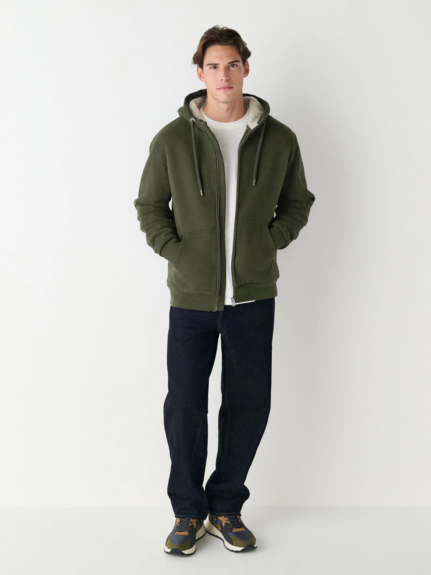 Kakigroen - Borg hoodie met fleecevoering en volledige ritssluiting