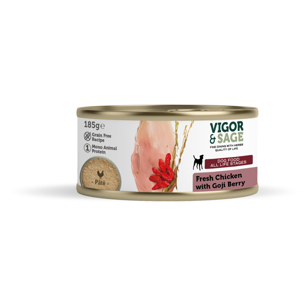 Vigor & Sage Hondenvoer Vers-in-Blik Kip - Goji Berry185 gr