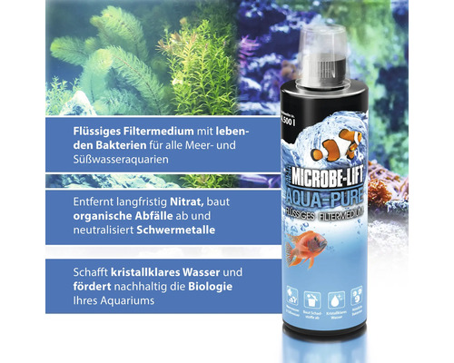 MICROBE-LIFT Aqua-Pure Waterzuiveraar: Vloeibaar filtermedium voor kristalhelder water, verwijdering van verontreinigingen, neutraliseert zware metalen, verwijdert nitraat langdurig, 5 L voor zoet en zout water