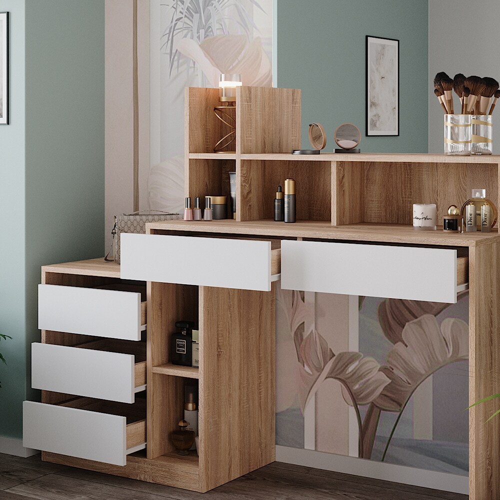 Vicco Schminktisch Anja 139,8 x 115 cm Sonoma Weiß Spiegel Frisiertisch modern