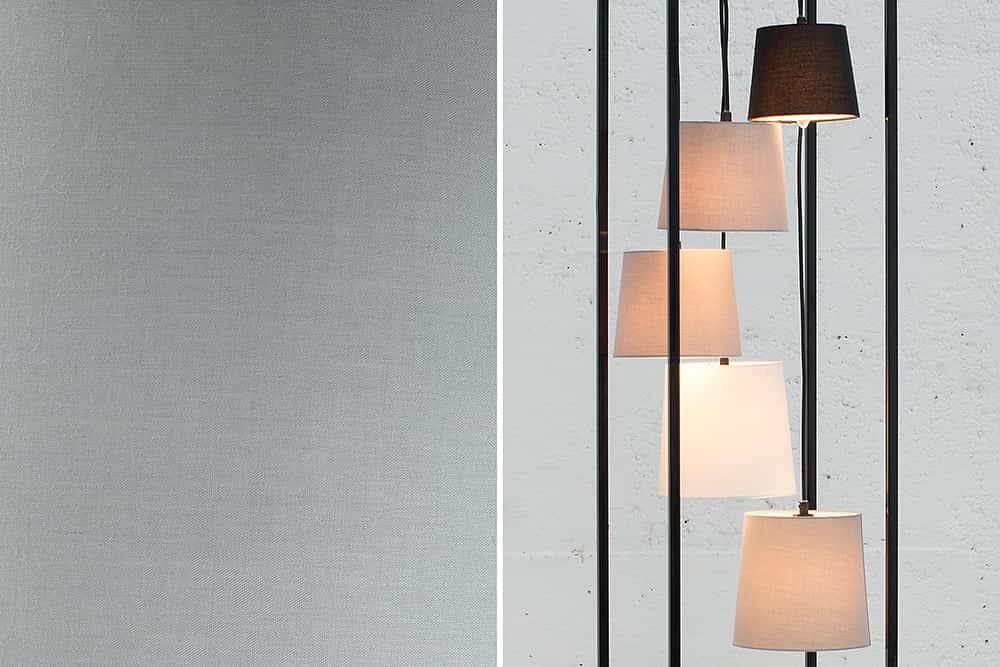 Design Stehlampe LEVELS 180cm schwarz grau 5 Leinenschirme