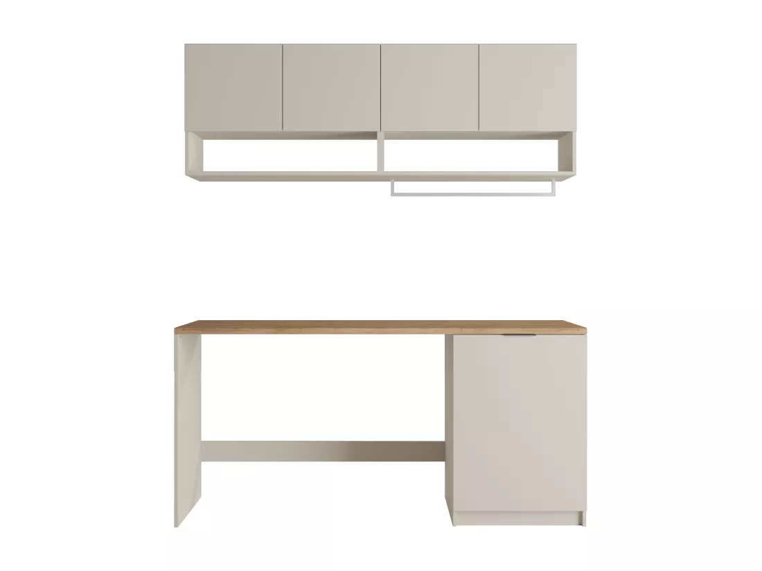 Meubles de buanderie pour machine à laver avec plan de travail - L182 cm - Couleur beige et naturel clair - NATAJI