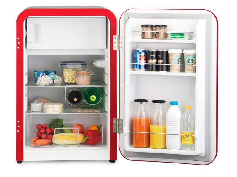 Trisa Kühlschrank Frescolino Classic 107 Rot Kompakter Kühlschrank mit Gefrierfach in Retro Design