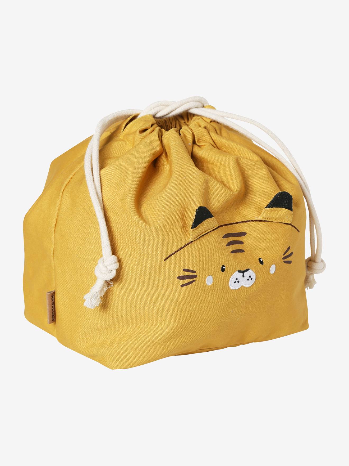 Bolsa organizadora para fraldas em chiffon de algodão amarelo liso, tamanho médio, com estampa.