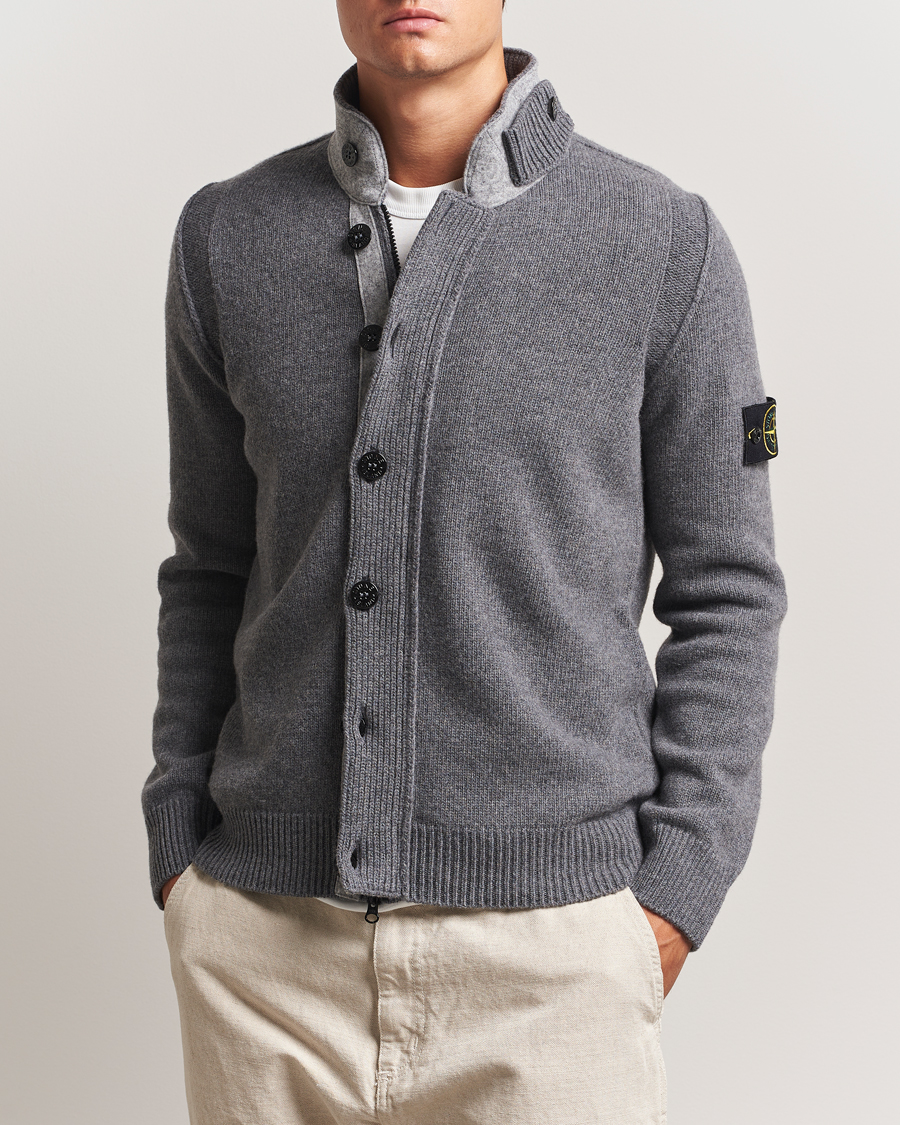 Stone Island Knitted Lambswool Zip Cardigan Cement Melange