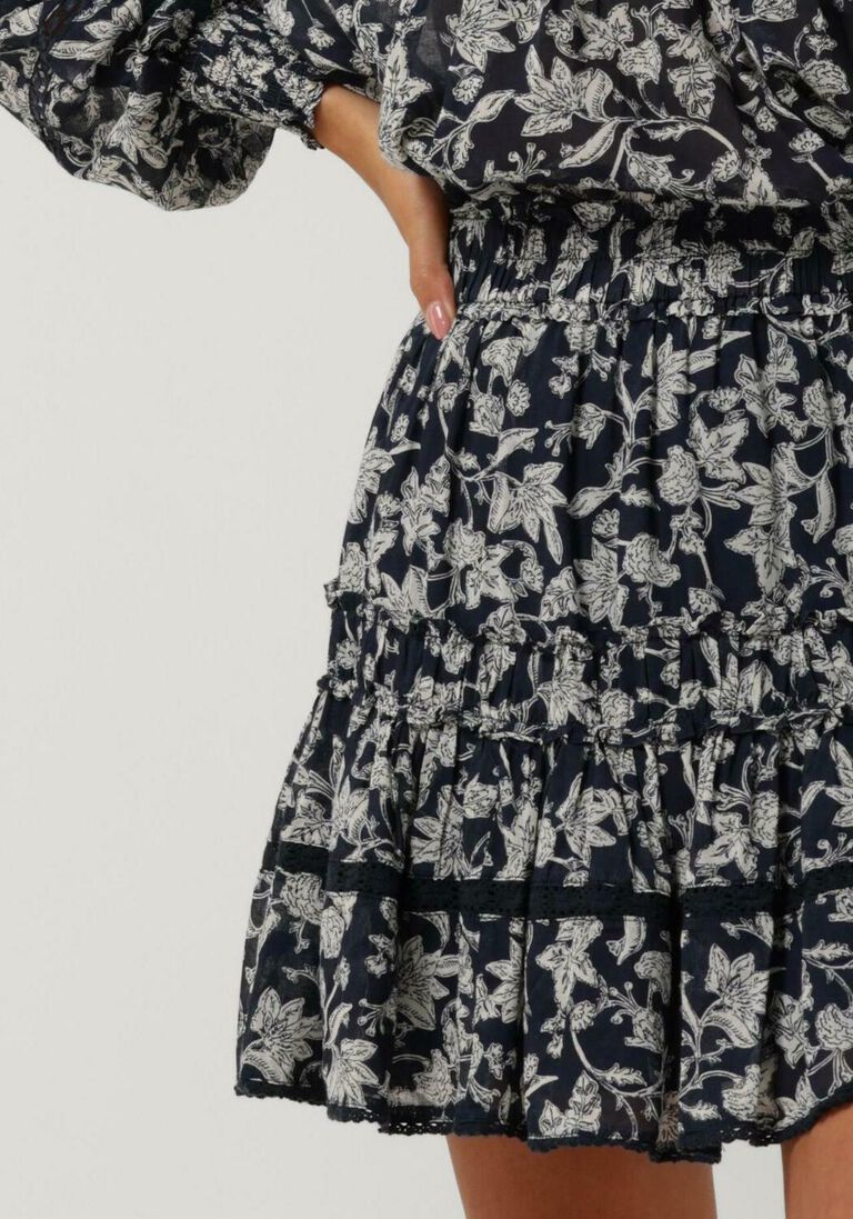 NEO NOIR donkerblauwe neo noir minirok cosy stencil flower skirt