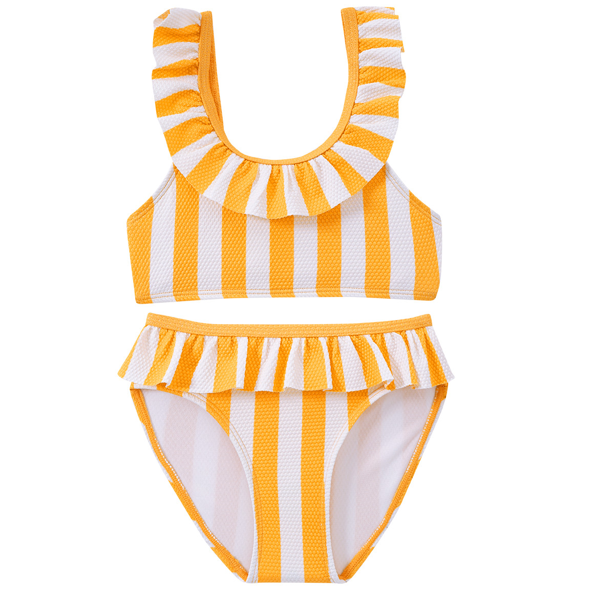 Famy Mädchen Bikini mit Wabenstruktur gelb / weiss