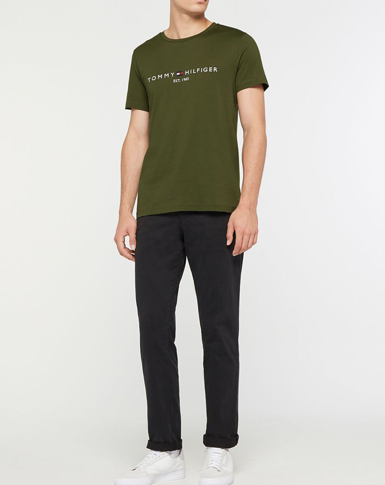 Tommy Hilfiger T-Shirt 100% Coton Bio Tommy Logo kaki foncé