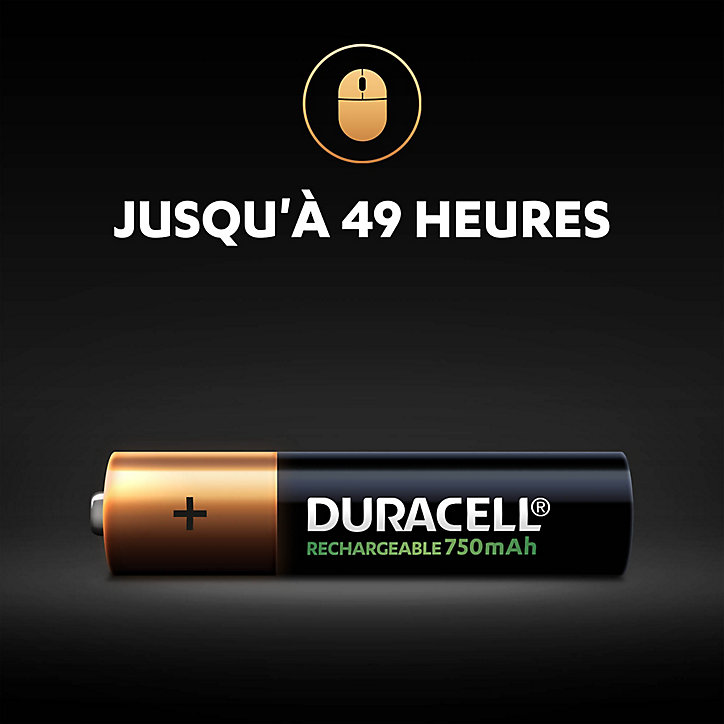 Pile rechargeable AAA (LR03) Duracell 750Mah, lot de 4