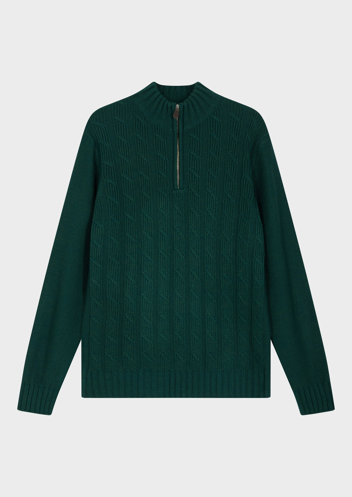 Pull col zippé en laine Mérinos mélangée unie vert sapin