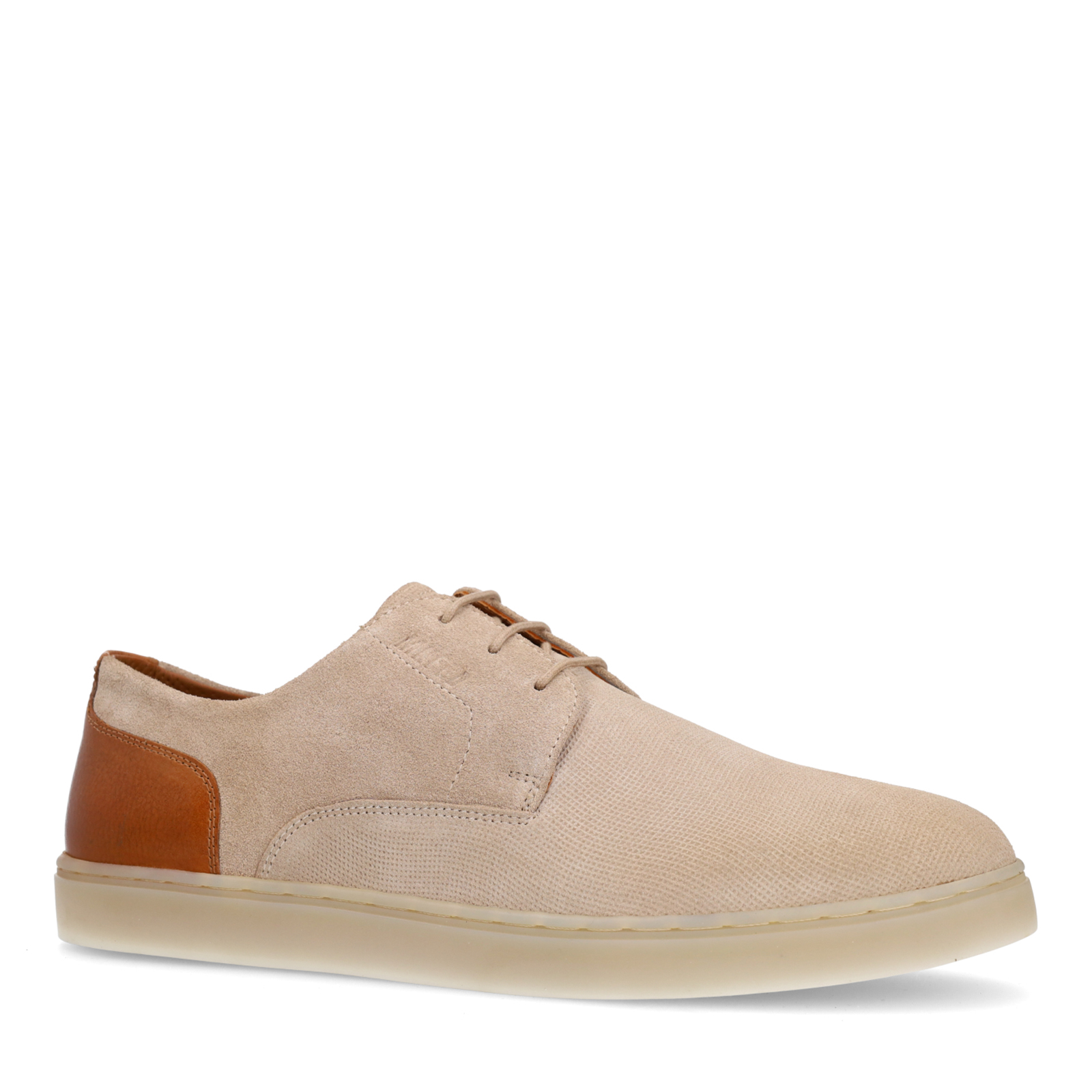 Taupe suède veterschoenen met bruine details