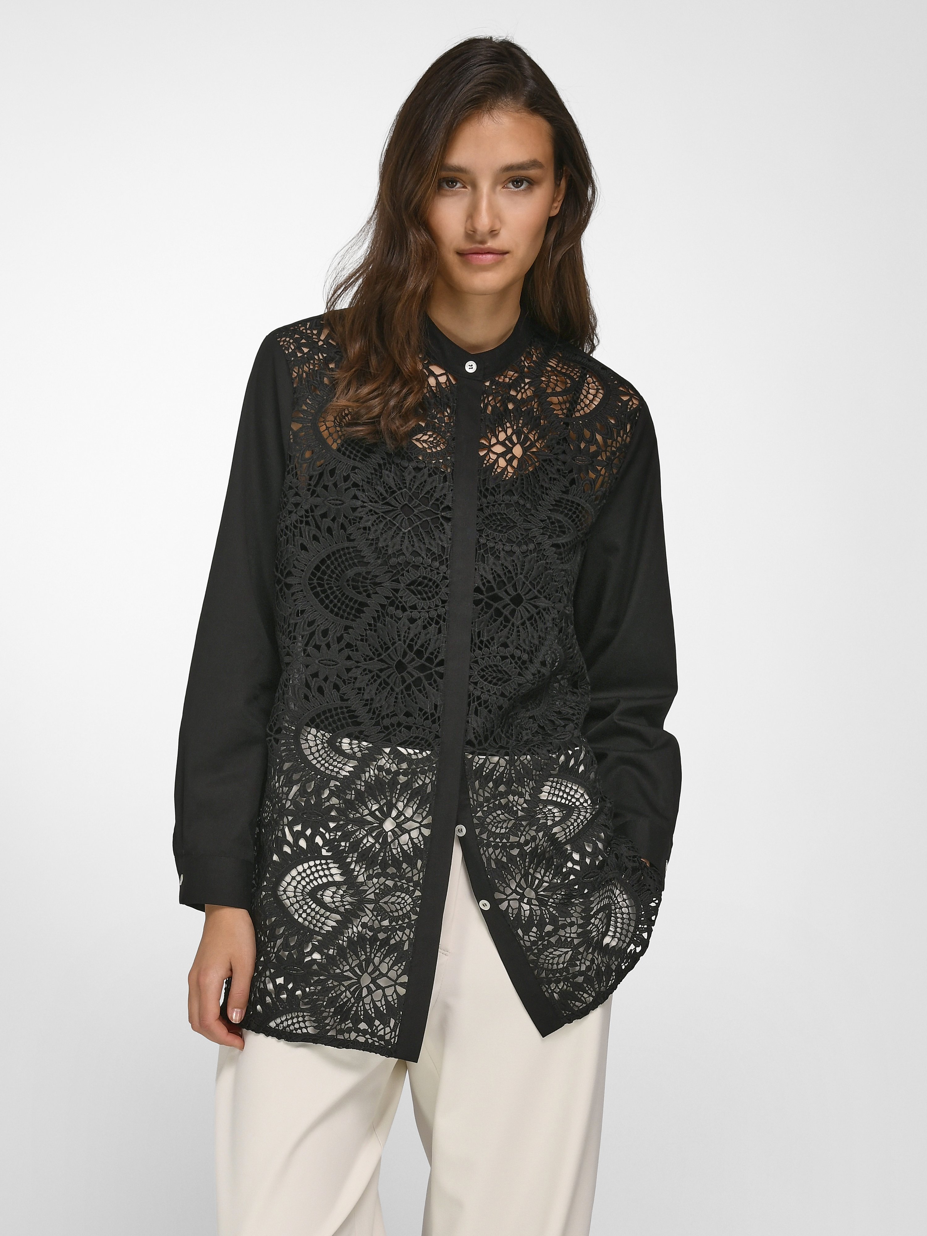 Long-Bluse mit Stehkragen