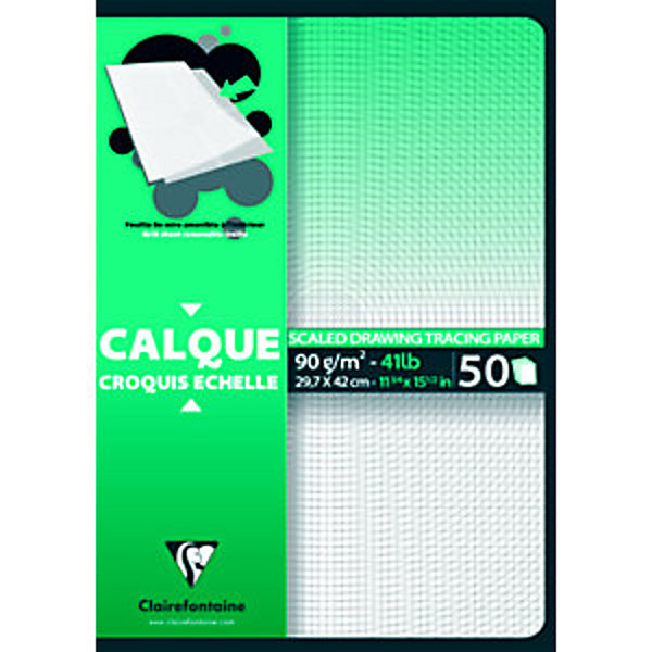 Clairefontaine Calque Croquis échelle A3 uni 92g - Bloc de 50 feuilles