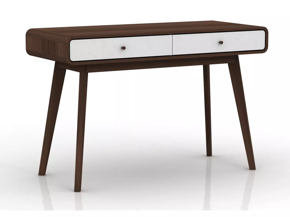 Cassie | Bureau avec 2 tiroirs en effet noyer et blanc