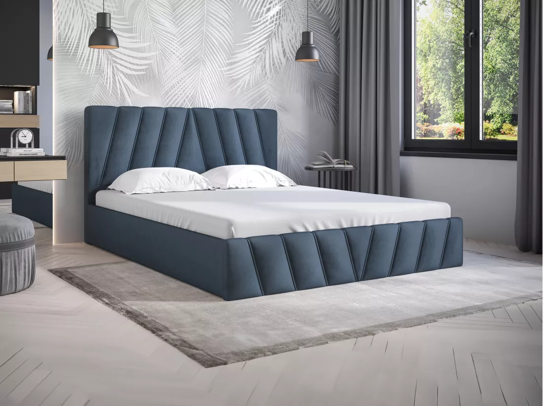 Lit coffre 160 x 200 cm - Velours - Bleu - LIDAMA de Pascal Morabito