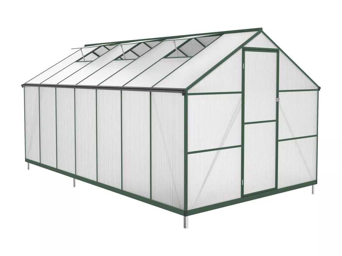 Serre de jardin en polycarbonate et aluminium - 10,42 m² - Vert - ASTELIA