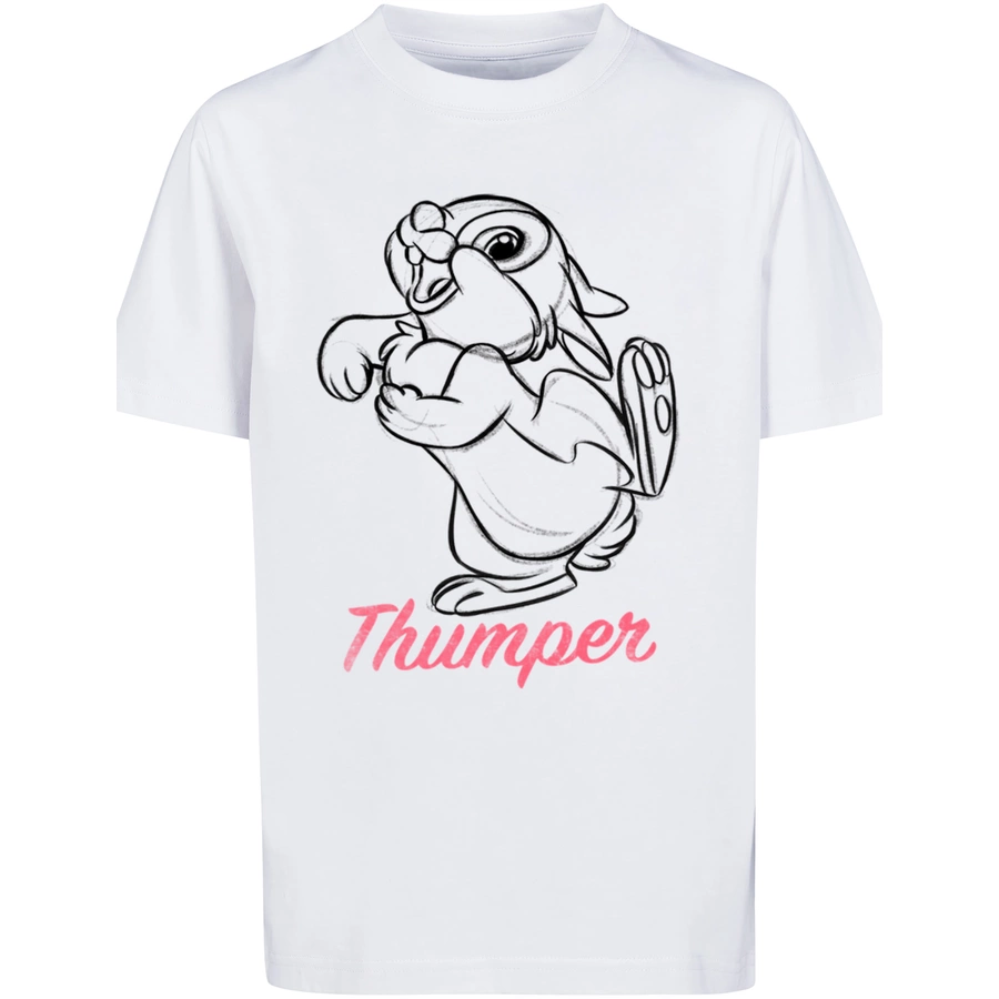 F4NT4STIC T-Shirt  Bambi Klopfer Line Zeichnung weiß