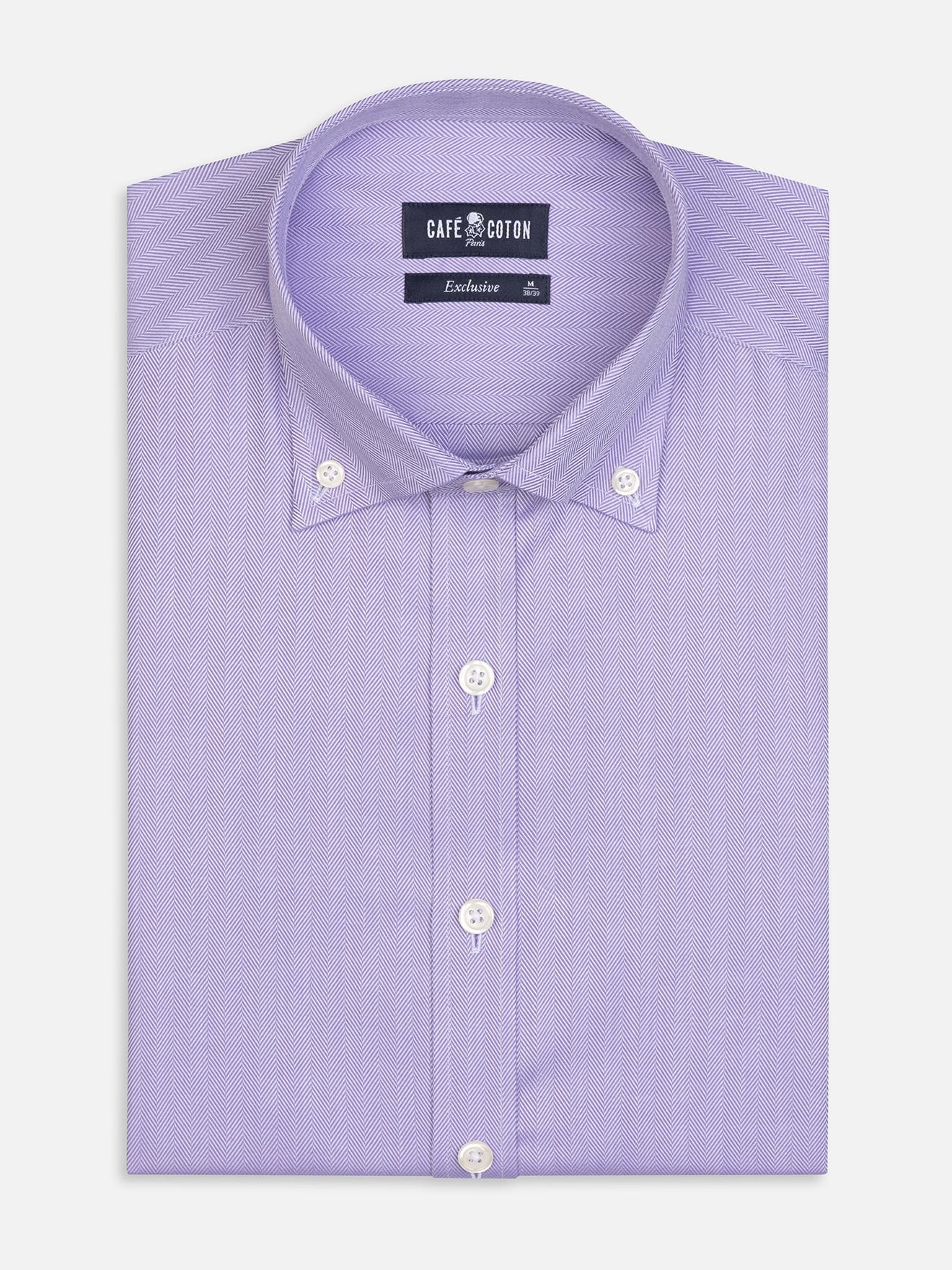Chemise cintrée en chevron parme  - Col boutonné