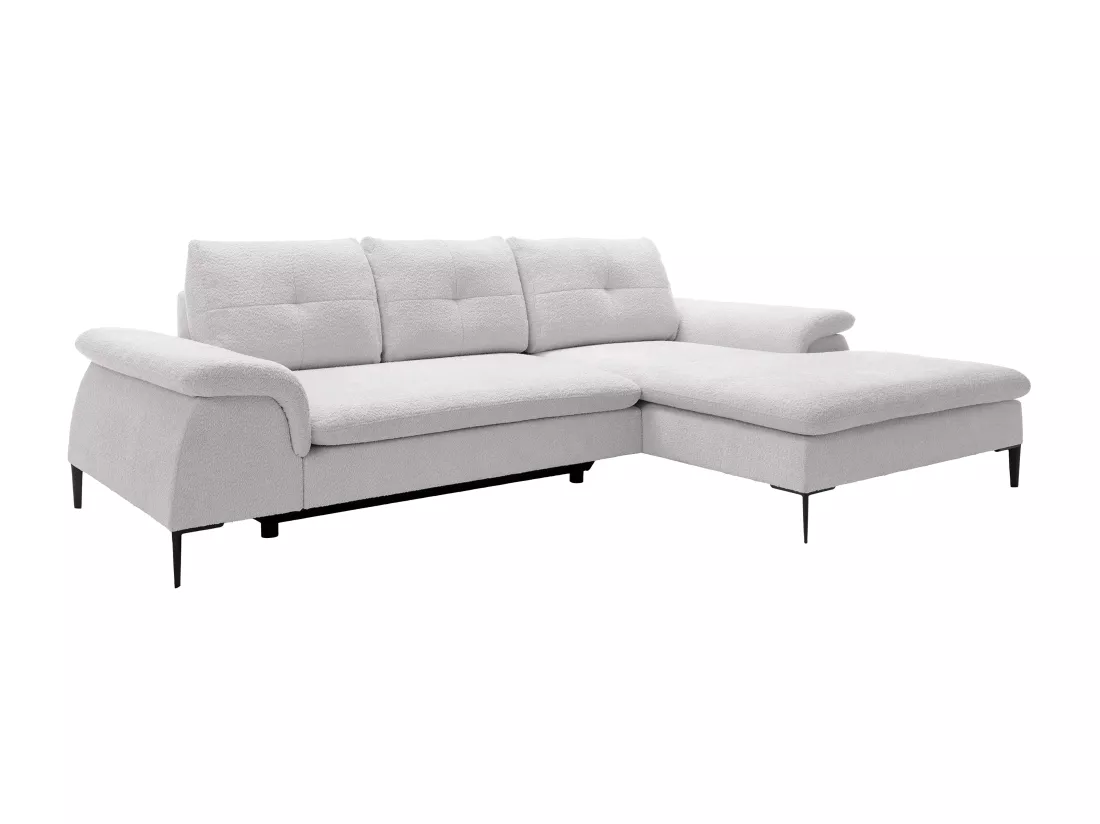 Canapé d'angle droit convertible en tissu bouclette blanc JOLESA