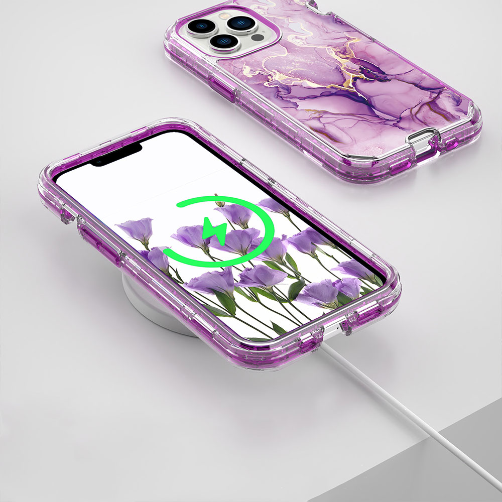 iPhone 14 Pro Max Hybrid Hülle TPU Bumper mit Acryl Rückseite im Marble Marmor Design - Style 2
