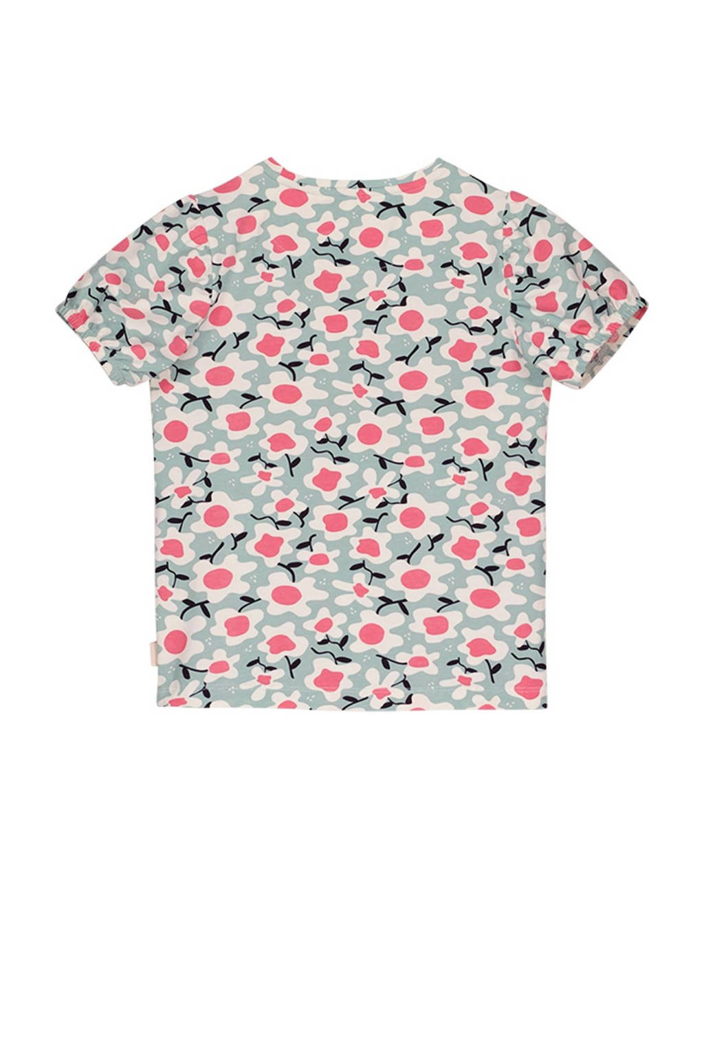 Moodstreet gebloemd T-shirt mintgroen/roze/offwhite