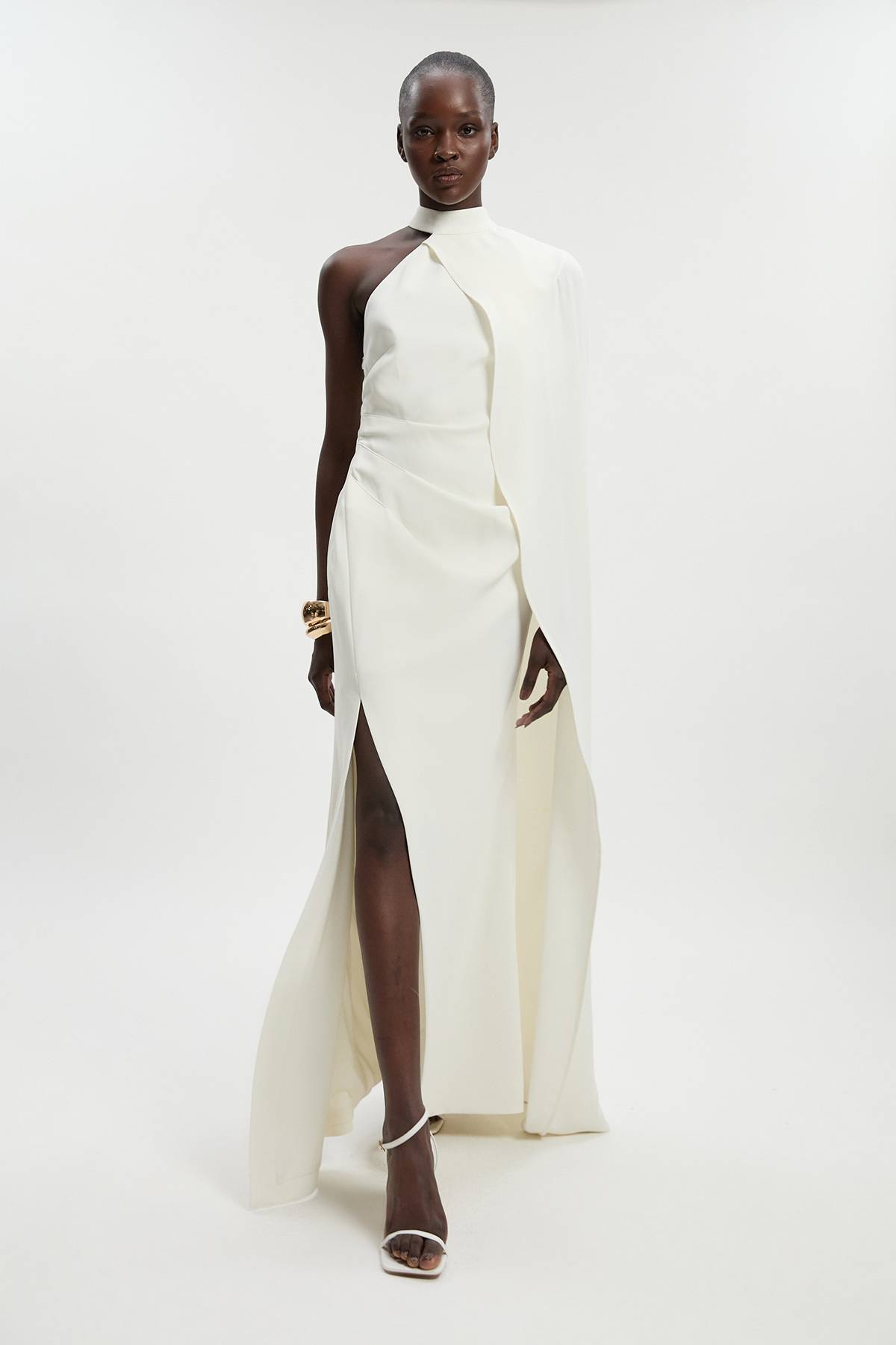 KarenMillen Robe Longue Cape Asymétrique à Une Épaule Taillée Souple