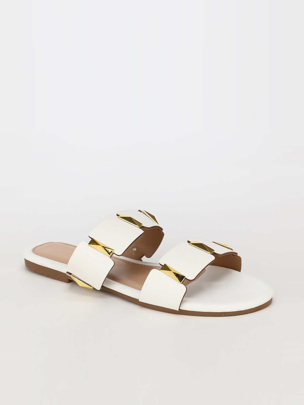 Mules plates à brides et détails grandes tailles- Blanc